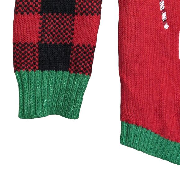 Derek Heart Seasons Meetings Ugly Christmas Sweater Buffalo Check Festive S - Picture 3 of 9